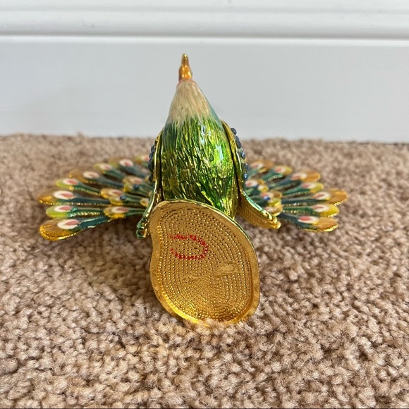 Peacock Trinket Box Jewelry Bejeweled 5 Inches - Picture 6 of 9